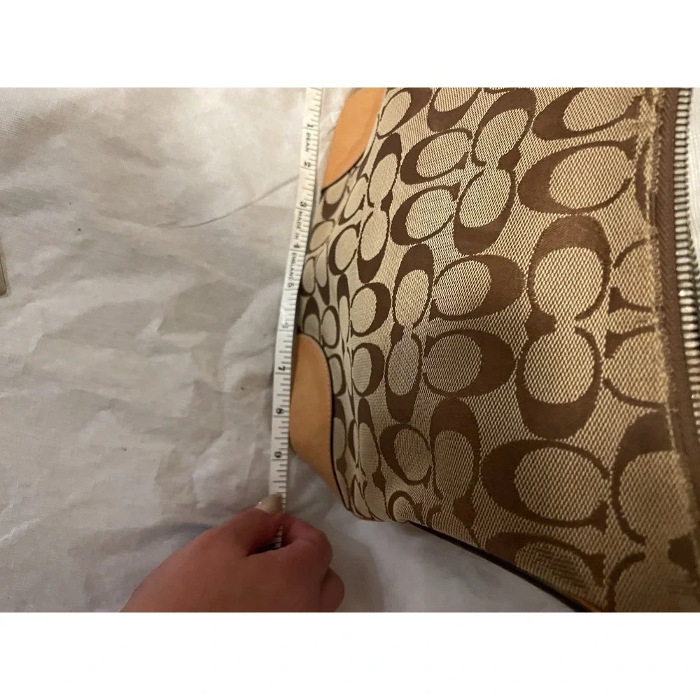 Coach Signature Hobo Bag Brown Tan Canvas Leather Zipper Issue AS IS Orange